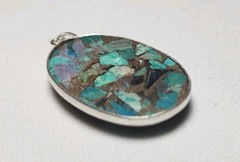 Vintage Handmade Copper Turquoise Oval Pendant pendant Sterling 925 6.87gr