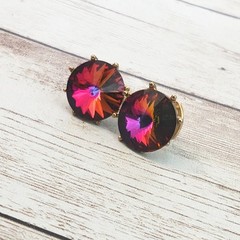 Vintage Clip On Earrings – Rainbow Tone Gem 0.5″ – Clip Repair Needed