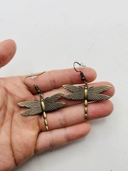Vintage Style Antiqued Bronze Tone Art Nouveau Dragonfly Elegant Hook Earrings