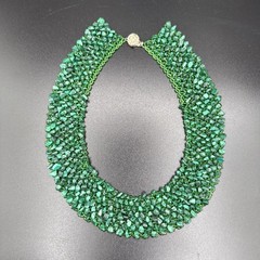 Vintage Beaded Woven Malachite Necklace And Bracelet – 16” Necklace 7” Bracelet