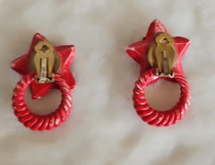 VTG Jeff Lieb Clip Earrings Red Star Rhinestone One Of A Kind Custom Handmade