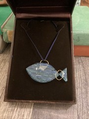 Fish Necklace Glass Metal Boho Nylon Cord One Of A Kind 26” Approx Sea Beach