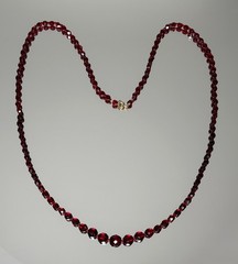 Vtg Czech 34″ Bead Necklace Deep Garnet Red Faceted Glass Opera Length Flapper