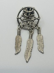 Vintage Southwest Navajo Tribal Style Dreamcatcher Pin w/ Dangle Metal Feathers