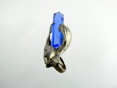 Vintage Sterling Silver Blue Glass Point with Two Dolphins Pendant 6g 1.5 Inches
