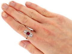Antique Edwardian 1.18Ct Ruby and 0.66Ct Diamond, 14k Yellow Gold Dress Ring