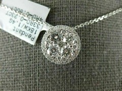 ESTATE LARGE 1.03CT DIAMOND 18KT WHITE GOLD ROUND CLUSTER HALO FLOATING PENDANT