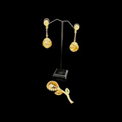 Demi Parure Caged Drop Clip Earrings & Flower Brooch Pin Topaz & Citrine Glass