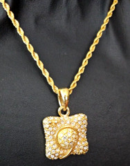 Gold tone Rhinestone Pendant Rope Chain Necklace 22″