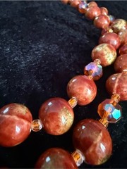 Vintage West Germany Glass Bead Necklace Pink Orange AB Crystal Double Strand