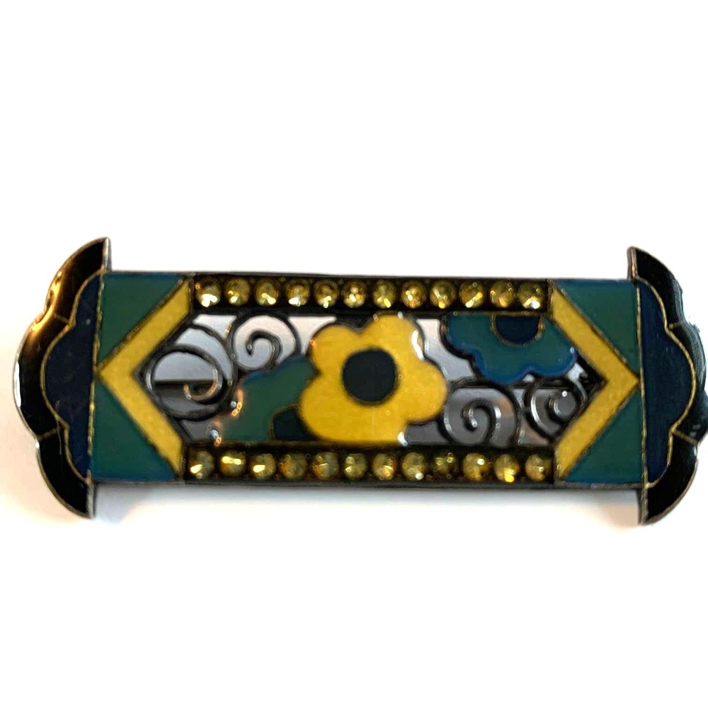 Pier Bex Antique c.1930’s Art Deco Enamel Brooch Pin with Trombone Clasp