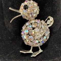 Joseph Warner Brooch Silver Tone Aurora Borealis Rhinestone Duck Bird Vintage