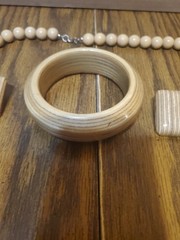 Vtg Jewelry – Wood Natural Light Green Color Boho Beads Necklace Earrings Bangle