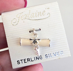 Vintage Jezlaine Sterling Enamel Graduation Diploma Keys Charm in Card 3/4″ 2gr