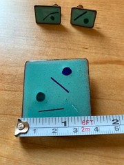MCM Mid Mod 50’s Style Vintage Brooch & Earrings Set Blues Abstract