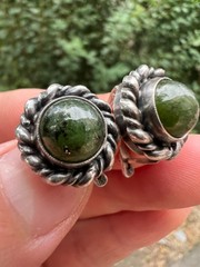Vintage soviet earrings with Export stamp silver 925 with Nephritis USSR