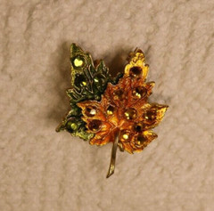 Maple Leaf dual purpose brooch pendant orange green with rhinestones 2011 FL