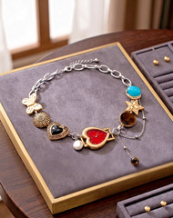 Vintage Gold Red Heart Retro Faux Y2K Watch Choker Necklace