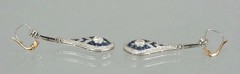 Art Deco Teardrop Earrings Lab Created Sapphire Diamond Milgrain Silver Dangle
