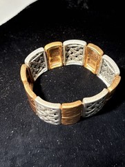 Mixed Metal Stretch Bracelet Copper And Silver Tone