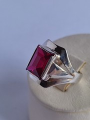 Old Vintage Soviet Union Silver 875 Ring USSR Red Stone Ruby Size US 7 (17 mm)