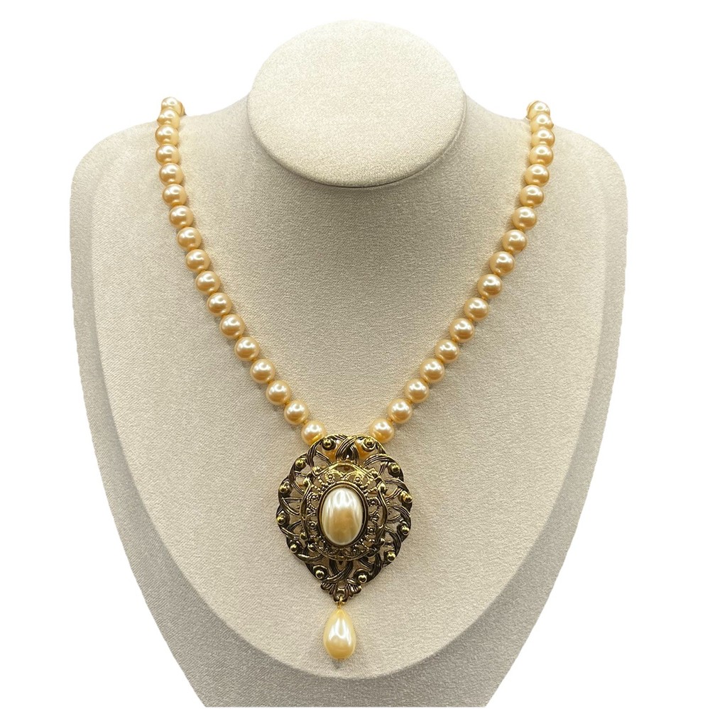 Victorian Style Statement Necklace Faux Pearl Removable Pendant Brooch *See pics