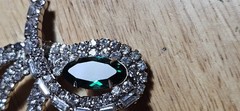 Vintage Schreiner White And Green Rhinestone Art Glass Brooch Unsigned