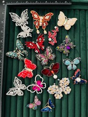 Lot of 17 Pieces Butterfly Brooch Pin Costume Jewelry Rhinestone Enamel Crystal