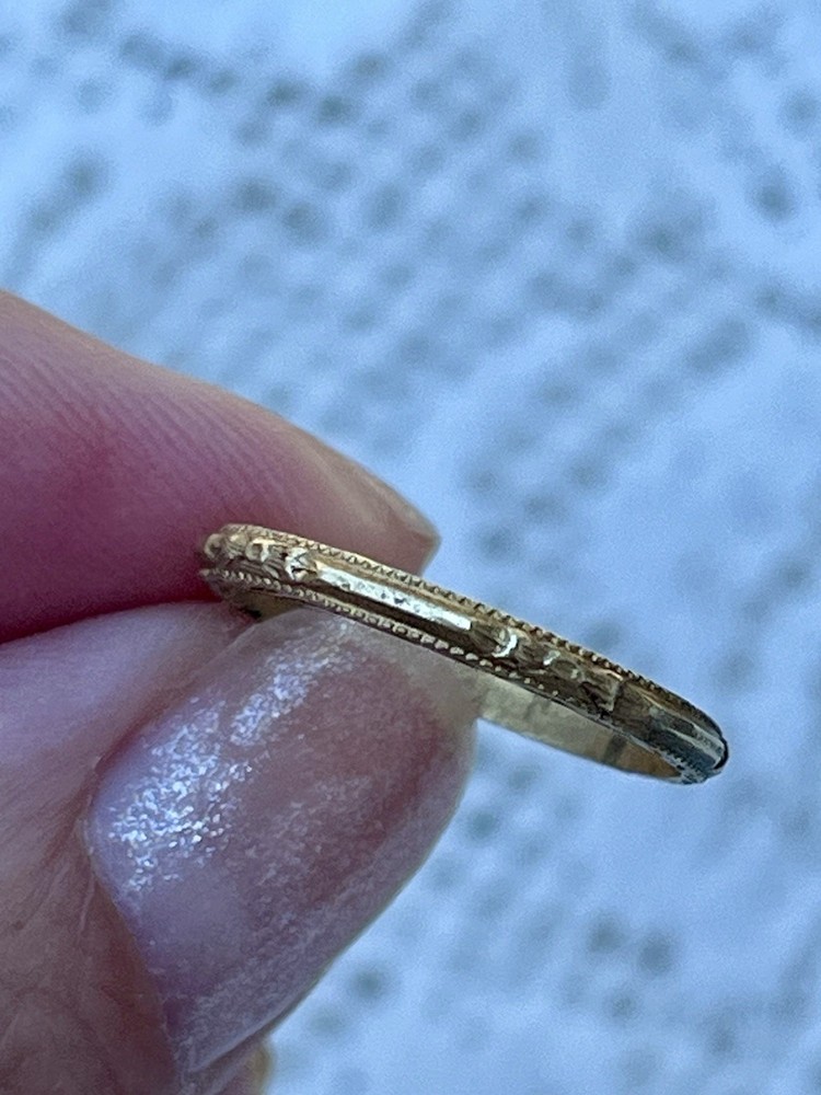 VINTAGE Art Deco Gold Wedding Band Ornate Bow Stacking Ring 1930s NEMCO – SIZE 5