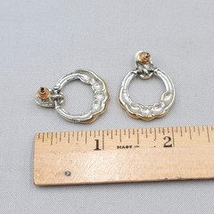 Vintage Two Toned Door Knocker Pierced Earrings Gold tone Dangle 1 1/8″