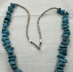 Old Pawn Kewa Sleeping Beauty Turquoise Nugget Olive Heshi Shell 24″ Necklace