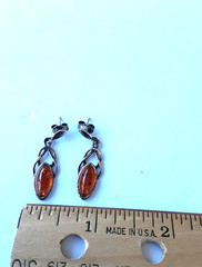 Vintage Sterling Silver and Baltic Amber Dangle/Drop Earrings 2.46g