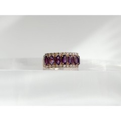 Faux Amethyst Clear Stone Rose Gold Toned Costume Jewelry Vintage Ring – sz 5.5