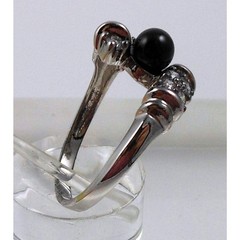 Vintage 90s Black Onyx Bead Bypass Ring 925 Sterling Silver CZ Size 8 15mm Wide