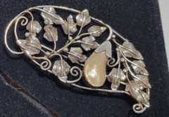 Antique Natural Baroque Pearl Hand Made Sterling Silver Fruit Vine Ivy Brooch