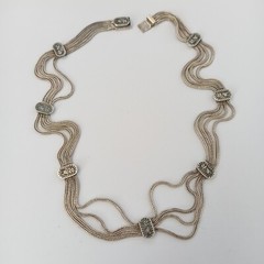 Vintage Silver Necklace Multi Chain Niello Station Layered 925 Ethnic Wide Old