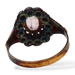 French Antique Pink Tourmaline Diamond Halo Ring 18K Yellow Gold Silver Size 7