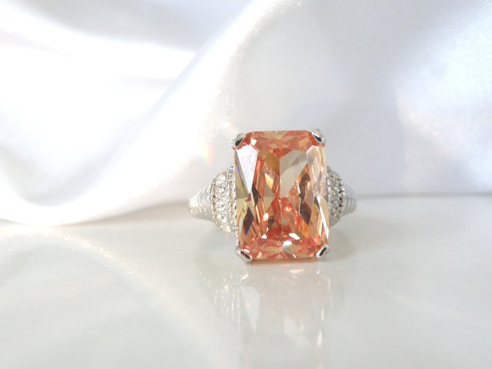 Vintage Sterling Silver 925 Large Champagne Gemstone Cable Ring Size 7