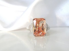 Vintage Sterling Silver 925 Large Champagne Gemstone Cable Ring Size 7