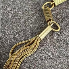Vintage Gold Tone Geometric Bar Link Chain Long Lariat Necklace Tassel 40”