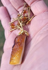 RAREST! VINTAGE EGYPTIAN LADY MUMMY SARCOPHAGUS PENDANT VTG GLASS BAR NECKLACE