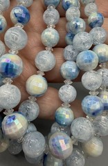 Coro Vintage 3 Strand Blue Lucite Bead Necklace Faceted Choker Retro 14-16.5”