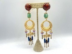 VTG Chandelier Gemstone Bead Pierced Earrings Saks Fifth Ave NOS RO-DO 1980s