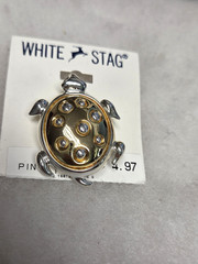 Vtg nos gold silver tone filigree Turtle Pin