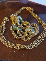 Vintage Mid Century Brutalist Mineral Gemstone Jewelry MCM Statement Necklace