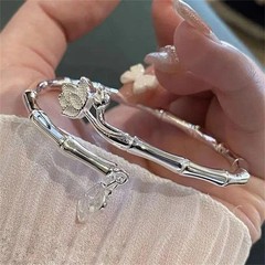 Vintage Flower Retro Rose Cuff Bangle 925 Sterling Silver Women Jewelry Bracelet