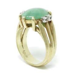 NYJEWEL 14k Yellow Gold Jadeite Jade Diamond Ring Signed LJ