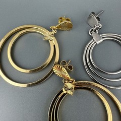 Vintage Drop Hoop Earrings Lot Multi Layered Circle Gold Silver Tone Pierced