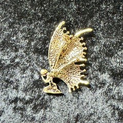 Praying Fairy Brooch Butterfly Wings Red Green White Enamel on Gold Tone Metal