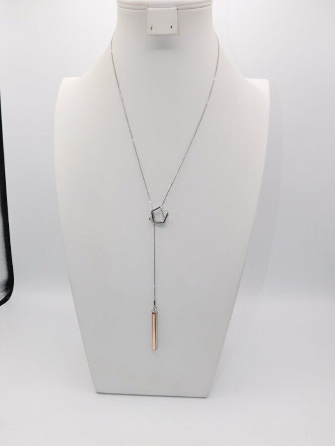 A183-VINTAGE NECKLACE~LARIAT STYLE~SILVER TONE/COPPER~FITS ALL